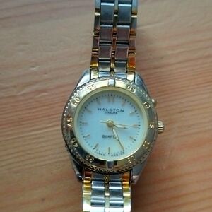 Vtg. Halston Everlite Quartz Japan Movt. Gold and silver tone watch